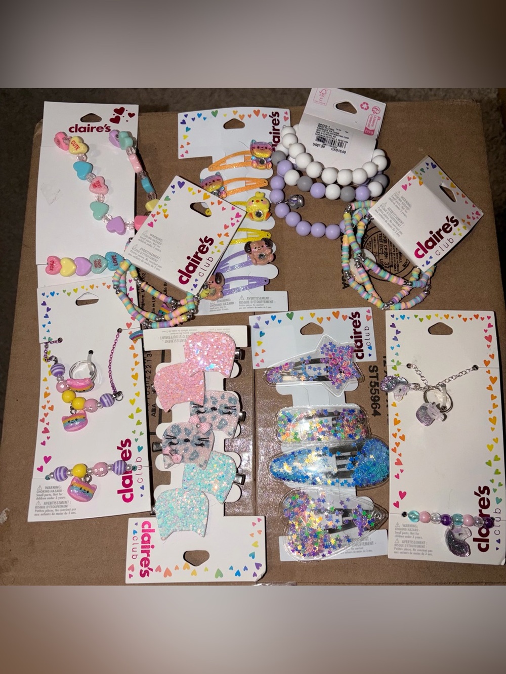 9/Items- Claire's Pastel Pink Purple Blue Beaded Hair Clips & Bracelet Set